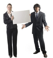 Businessman and businesswoman isolated on white