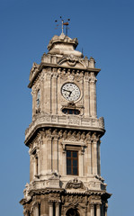 Fototapeta na wymiar Clocktower of Dolmabahce Palace in Istanbul, Turkey