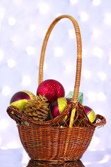 Christmas toys in a wicker basket