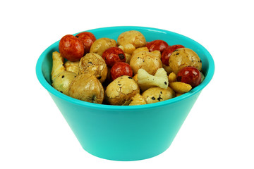 ciotola azzurra con snack cinesi