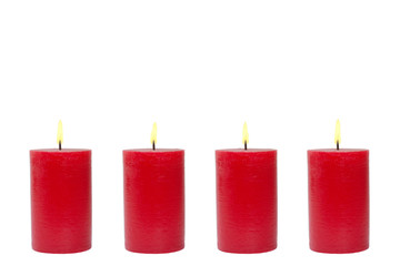Vier rote Kerzen, weißer Hintergrund - obrazy, fototapety, plakaty