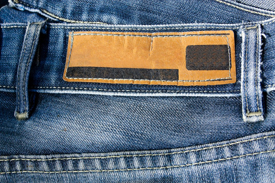Blue jeans with blank leather label