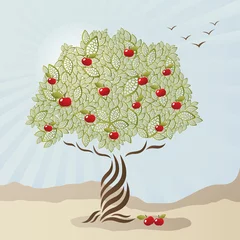 Peel and stick wall murals Birds, bees Single stylized apple tree