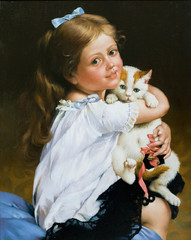 Fototapeta na wymiar Portrait of the girl with a cat