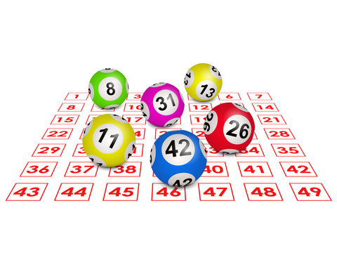 Six boules de loto posée sur une grille