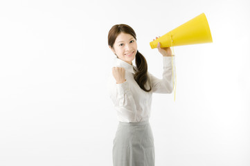 メガホンと女性社員