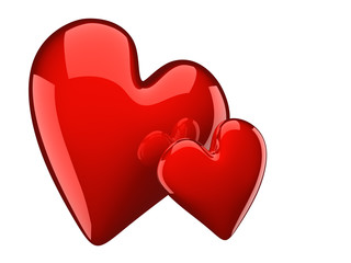 two glossy red hearts