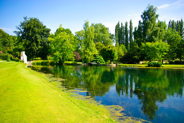 Green Park with pond in the summer
