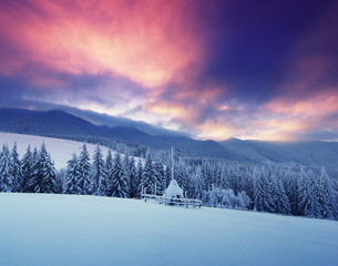 Winter landscape in mountains