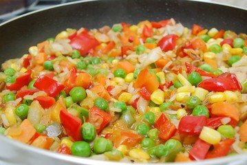 pan with vegetables closeup