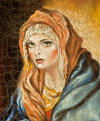 Fototapeta na wymiar The Madonna drawn by me by oil on canvas (fragment)
