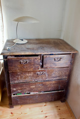 Retro wooden chest of drawers (commode) with lamp
