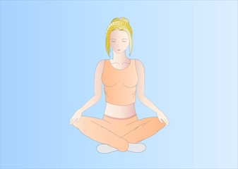 blonde-haired woman doing yoga ( background on separate layer )