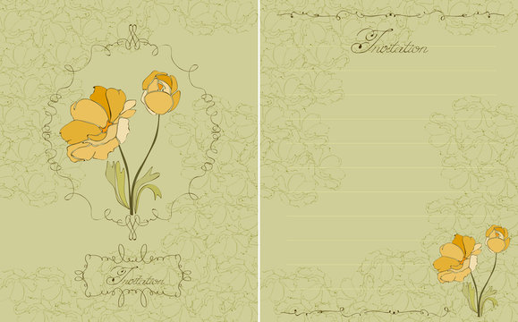 Floral Invitation Green Postcard in vector