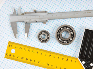 calipers, bearing and square