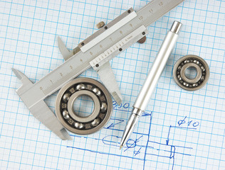 calipers, bearing and square