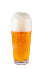 Light beer in glass isolated on white background. Clipping path.