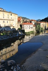 Houses on Mastallone river in Varallo Sesia, Italy