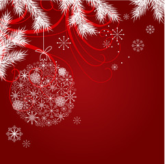 Red christmas background with hanging ball