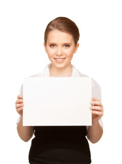 Naklejka premium happy teenage girl with blank board