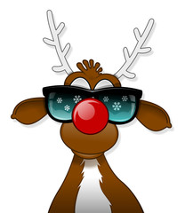 Rudolph in sun glasses - obrazy, fototapety, plakaty