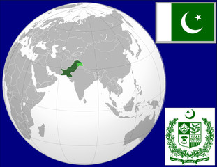 Pakistan globe map locator flag coat