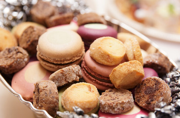 Macaroons on banquet table