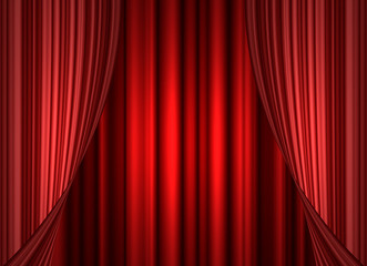 Red stage curtain with light and shadow