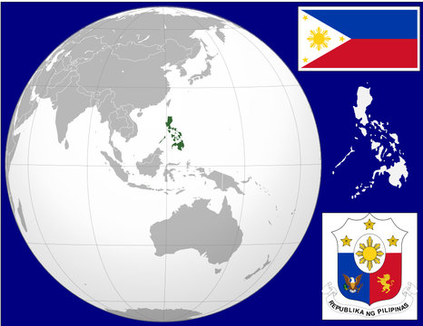 Philippines globe map locator world flag coat