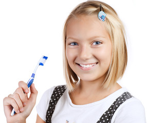Healthy Teeth. Little Girl brushing her teeth