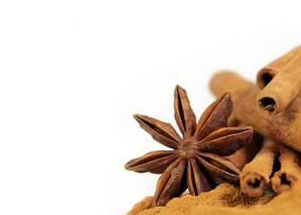 star anise and cinnamon isolated on white