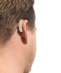 Deaf man's ear close-up.
