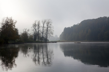 misty lake in the morning
