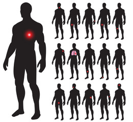Set of illness people with pain dots. Vector illustration.