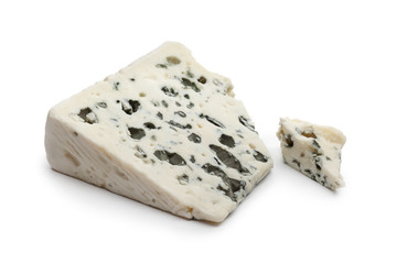 Slice of fresh Roquefort cheese