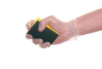 hand with a sponge isolated over white