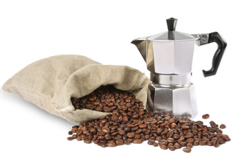 Coffee-beans with espresso pot