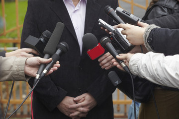 business meeting conference journalism microphones