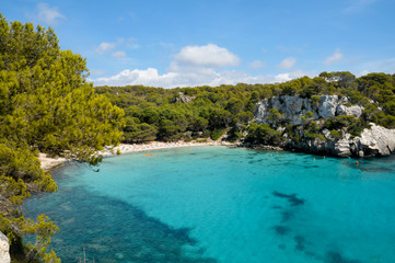 Fototapeta na wymiar view of Macarella beach in Menorca, Balearic Islands, Spain