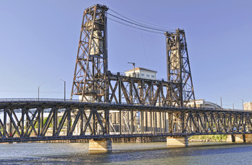 metal bridge across a river in portland oregon