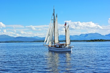 Twin mast sailboat on the sea