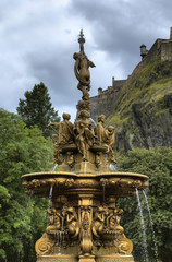 Ross Fountain landmark in Princes Street Gardens in Edinburgh