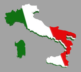 Italy, map with flag, clipping path included, 3d