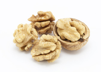 Walnuts on white