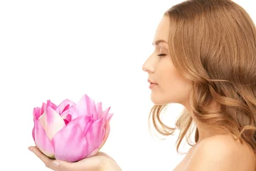 Deurstickers beautiful woman with lotus flower © Syda Productions
