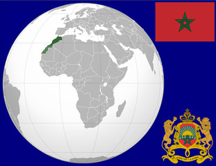 Fototapeta na wymiar Morocco globe map locator world flag coat