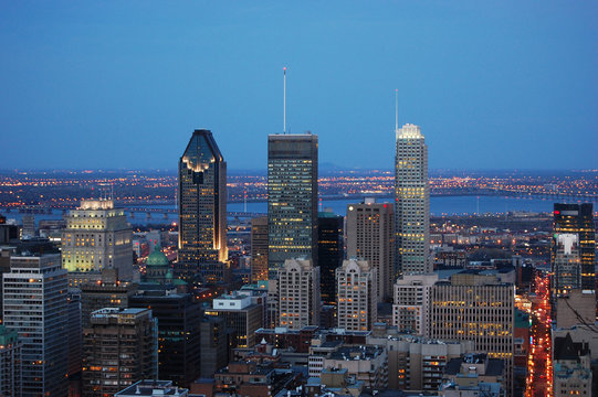 Montreal city skyline at sunset from Parc Mont-Royal