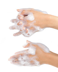 gesture of a beautiful womans hand washing her hands