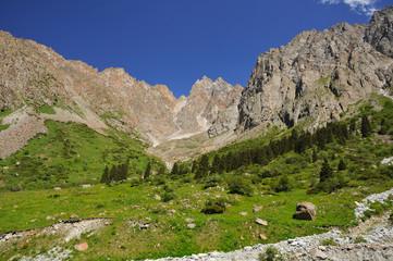 Rock and blue sky with clouds