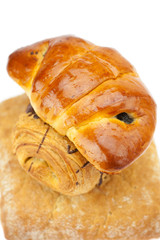bread, roll with poppy seeds and roll with chocolate isolated on